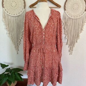 Kivari orange Floral Long Sleeve Dress size 10 NEW